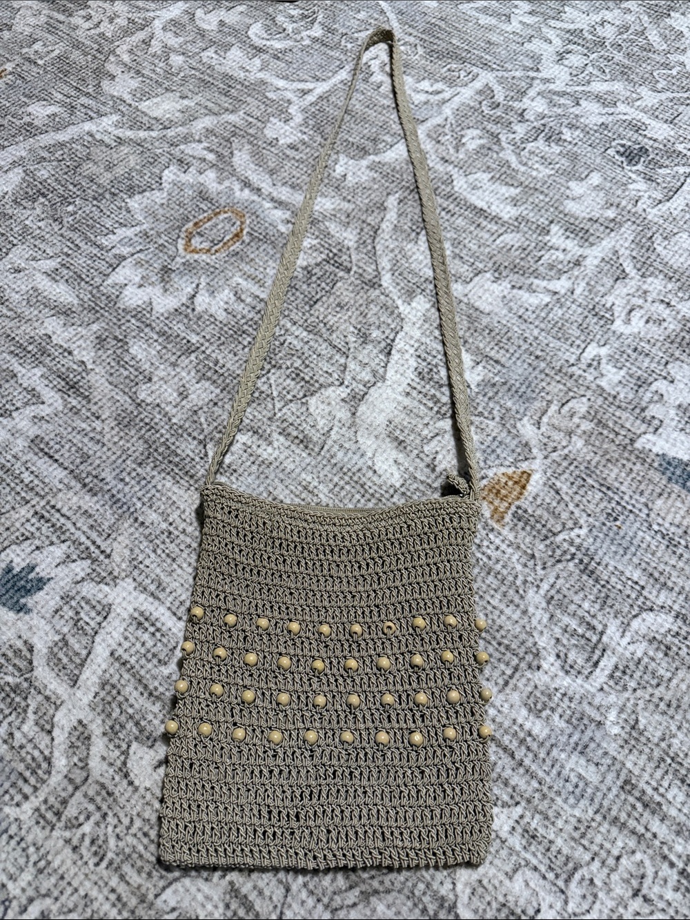 Woven Crossbody Bag with Stud Detail - Beige